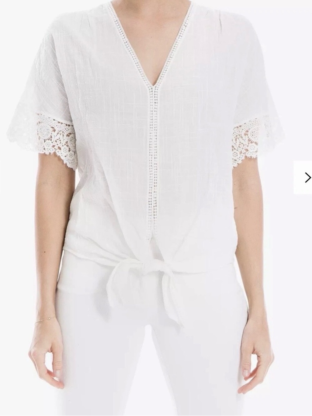 Max Studio Cream Tie Front Crochet Top Cotton Rayon Boho Cottagecore Size M